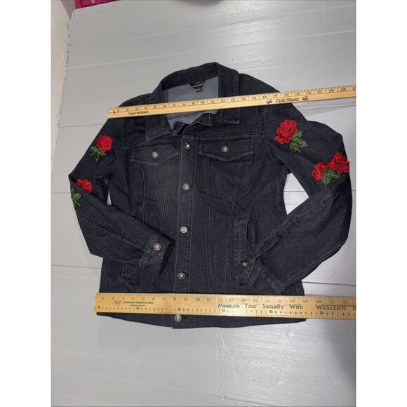 HAODUOYI Women’s XL Black Denim Jacket Embroidered Roses - Picture 14 of 16